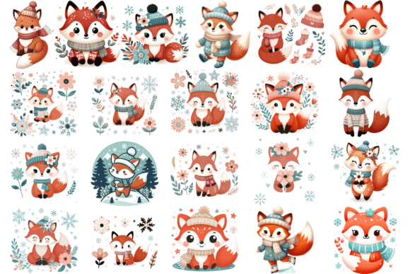Download 21 Cute Winter Fox Clipart PNG Bundle - Art Collection