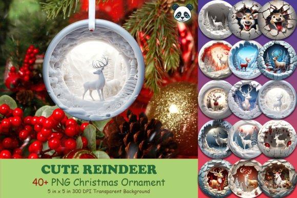 Download Reindeer 3D Christmas Ornament Bundle - Reindeer Collection