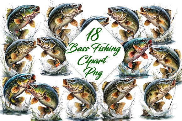 Download Bass Fishing Clipart PNG Bundle. - Art Collection