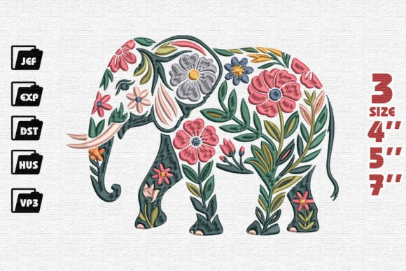 Download Colorful Folk Art Floral Elephant Embroidery Design - Art Collection