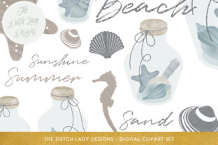 Download Sea & Beach Clipart Set - Glass Bottles, Seashells, Seahorse, Starfish, Sand - Art Collection