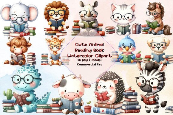 Download Cute Animals Reading Book Clipart - Art Collection