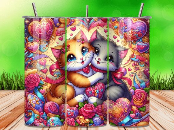 Download Hugging Cats Hearts Valentine Tumbler - Art Collection