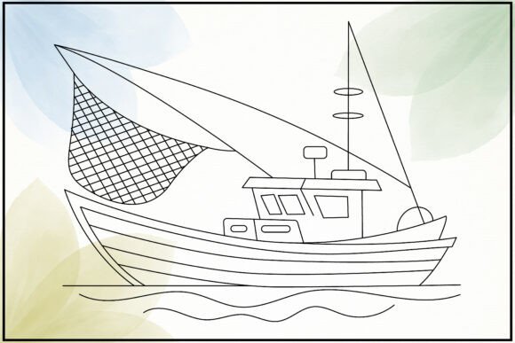 Download Fishing Boat with Net Line Art - Art Collection