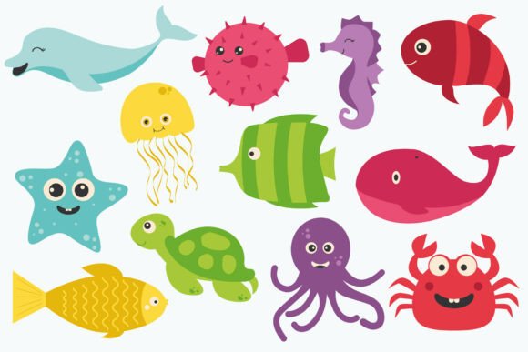 Download Cute Kawaii Sea Animals Clipart Set - Art Collection