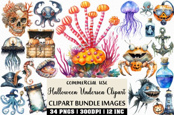 Download Watercolor Halloween Undersea Clipart - Art Collection