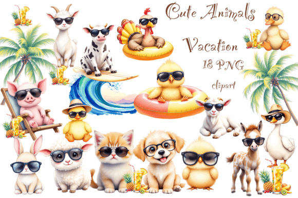 Download Cute Animals Vacation Clipart,PNG - Art Collection