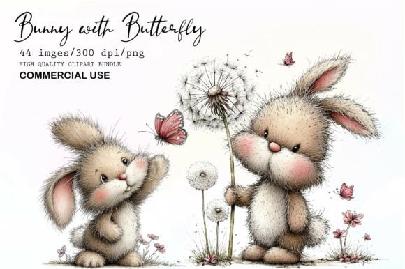 Download Whimsical Bunny with Butterfly Clipart - Art Collection