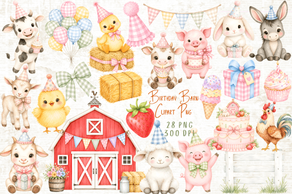 Download Birthday Barn Farm Animals Clipart Set - Art Collection