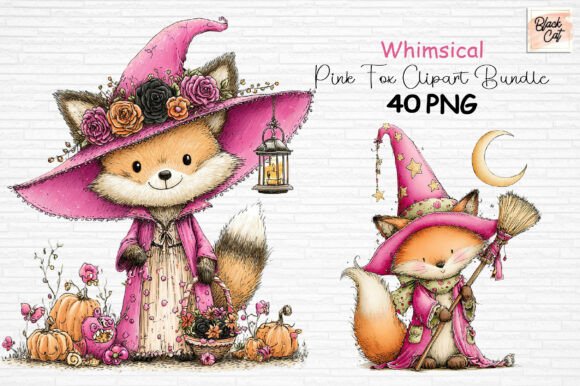 Download Whimsical Pink Fox Clipart Bundle PNG - Art Collection