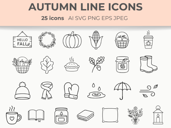 Download Autumn Line Icons Set Fall Cozy Clipart - Art Collection