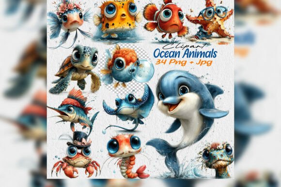 Download Ocean Animals Clipart PNG Summer Bundle - Art Collection