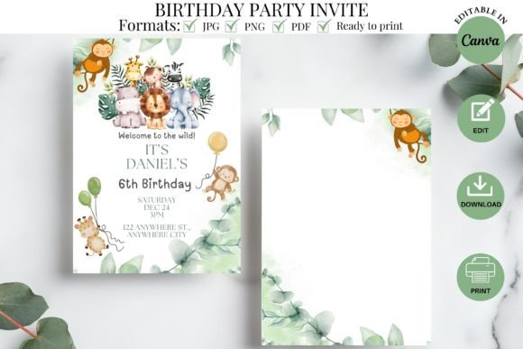 Download Wild Safari Birthday Party Invitation - Art Collection