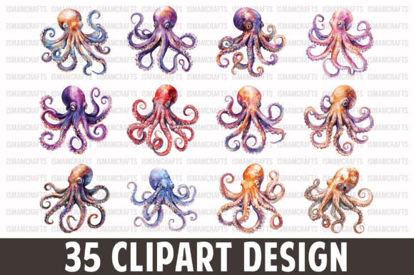 Download Octopus Watercolor Clipart Bundle PNG - Art Collection