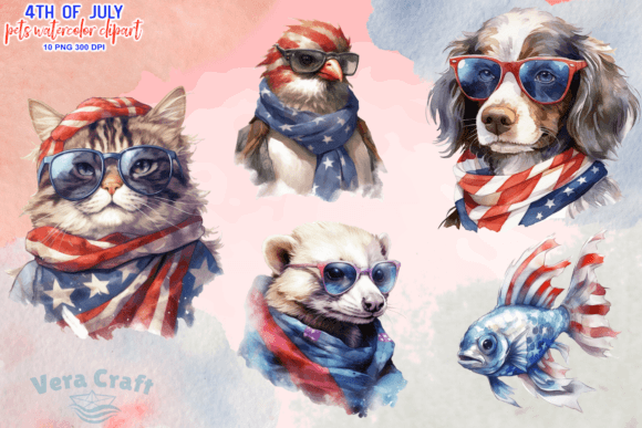 Download 4th of July Pets Watercolor Clipart - Art Collection
