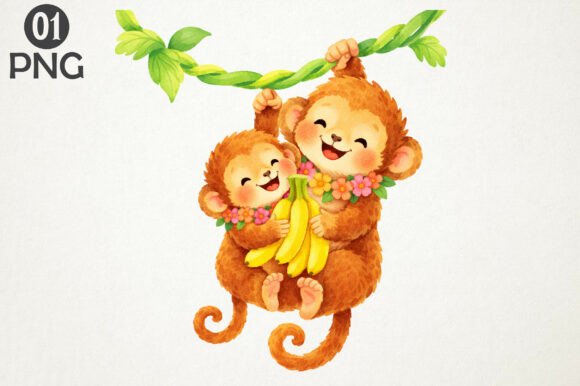 Download Cute Baby Monkeys Banana Clipart PNG - Art Collection