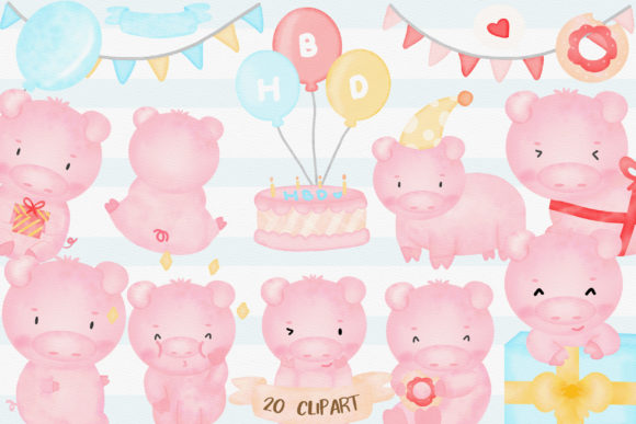 Download Cute Pigs Birthday Watercolor Clipart - Art Collection