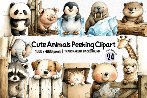 Download Cute Animals Peeking Clipart Bundle PNG - Art Collection