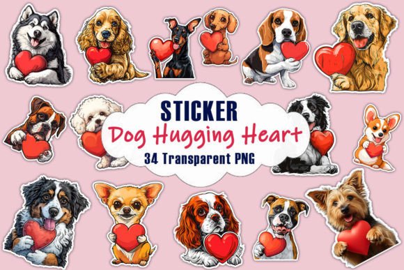 Download Cute Dog Hugging Heart Valentine Sticker - Art Collection