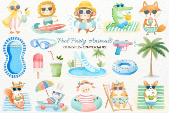 Download Pool Party Nursery Animals Clipart PNG - Art Collection