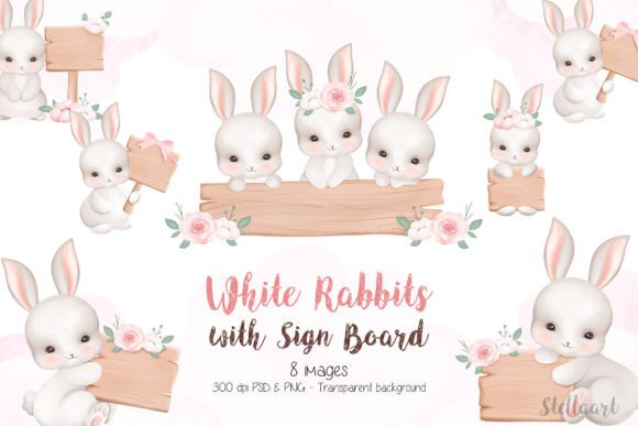 Download Cute Rabbits with Sign Board Clipart - Art Collection