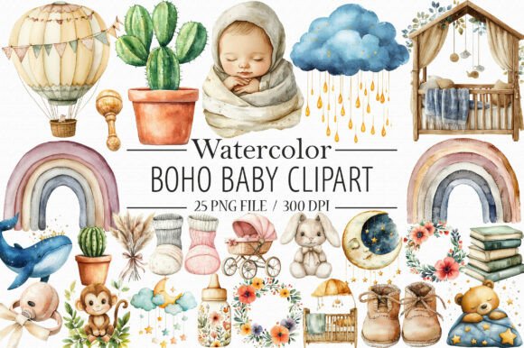 Download Watercolor Boho Baby Clipart, - Art Collection