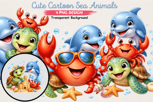 Download Cute Cartoon Sea Animals Clipart Png - Art Collection