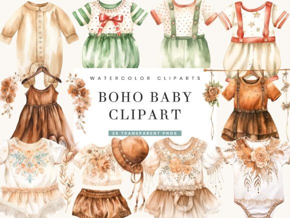 Download Watercolor Boho Baby Clipart Bundle - Art Collection