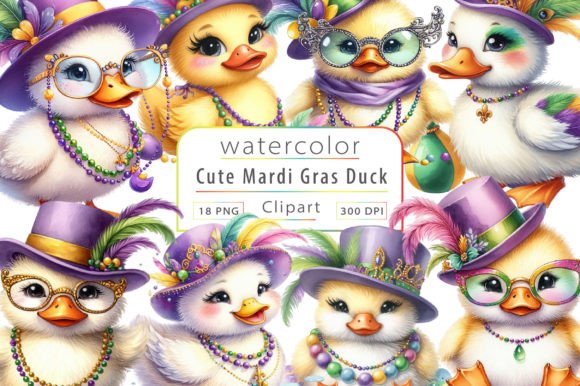 Download Watercolor Mardi Gras Cute Duck Clipart - Art Collection