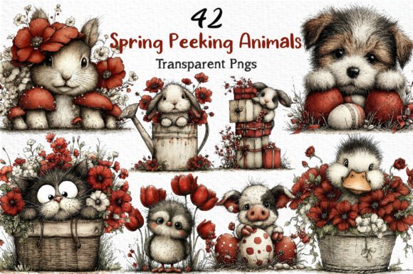 Download Whimsical Spring Peeking Animals Clipart - Art Collection