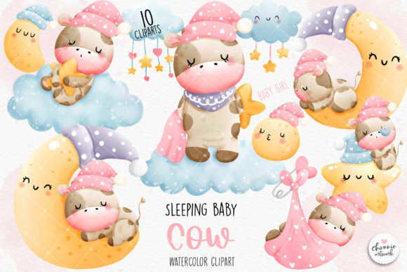Download Sleeping Baby Cow Clipart, Baby Girl - Art Collection