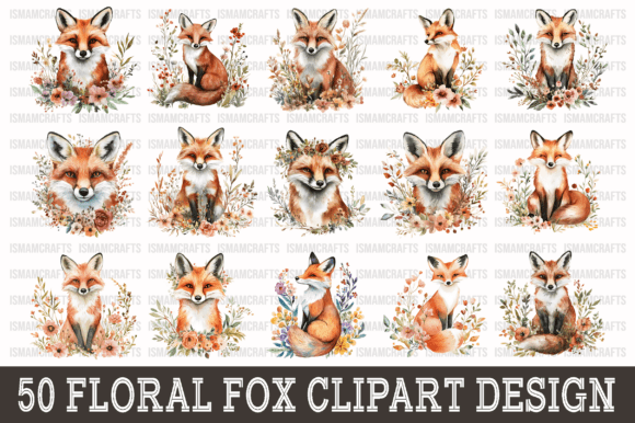 Download Floral Fox Watercolor Clipart Bundle PNG - Art Collection