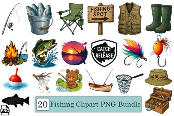 Download Cute Fishing Clipart PNG Bundle - Art Collection