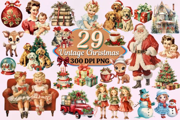 Download Vintage Christmas Watercolor Clipart PNG - Art Collection