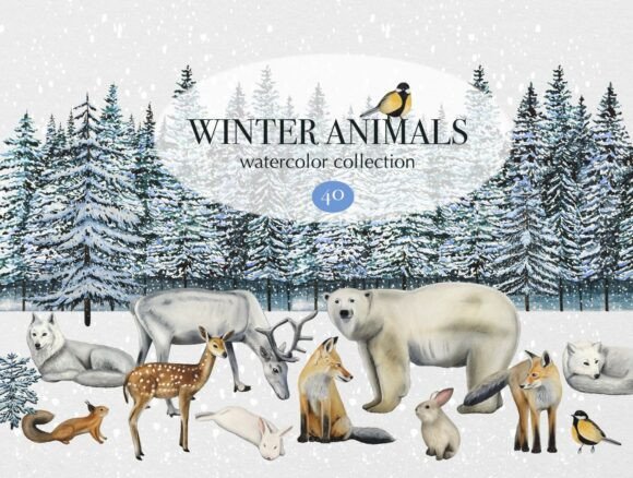 Download Winter Animal Watercolor Clipart Set - Art Collection