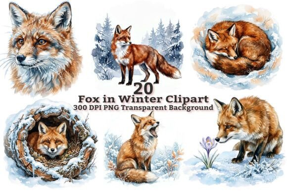 Download Winter Fox in Snow Clipart Bundle PNG - Art Collection