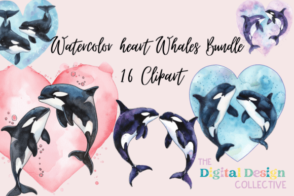 Download Watercolor Heart Whales PNG Bundle - Art Collection