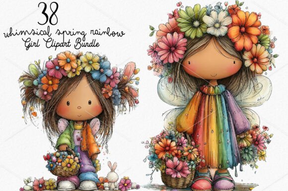 Download Whimsical Spring Rainbow Girl Clipart - Art Collection