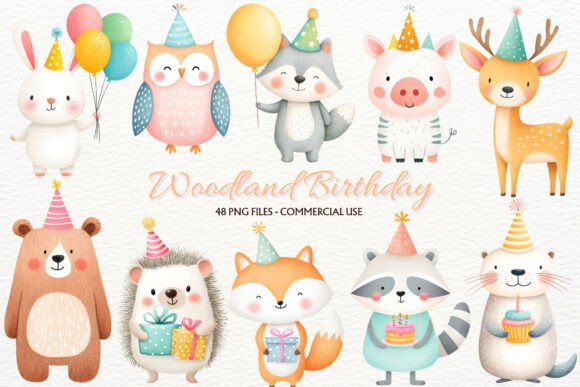 Download Birthday Woodland Animals Clipart PNG - Art Collection