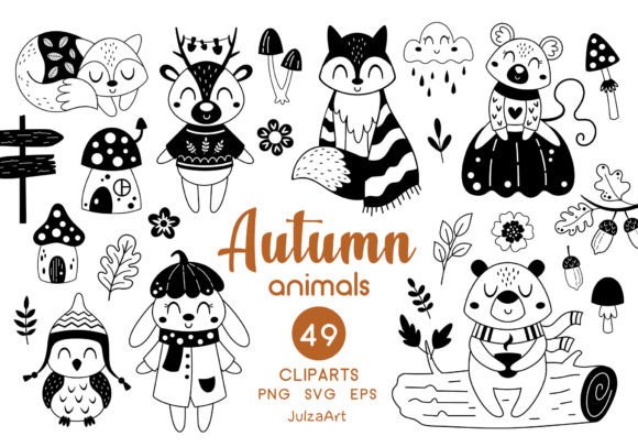 Download Black and White Autumn Animals Clipart - Art Collection