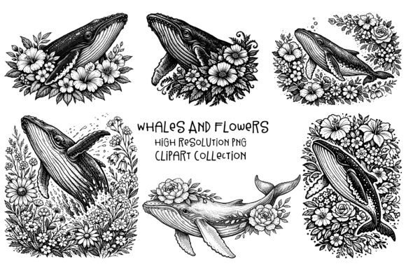 Download Whales and Flowers PNG Clipart Set - Art Collection