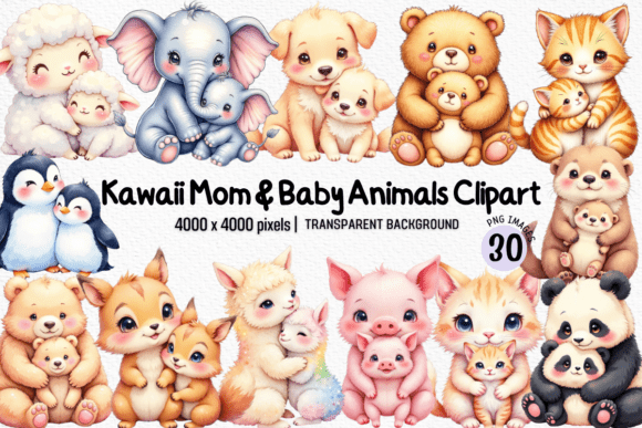 Download Kawaii Mom &amp; Baby Animals Clipart PNG - Art Collection