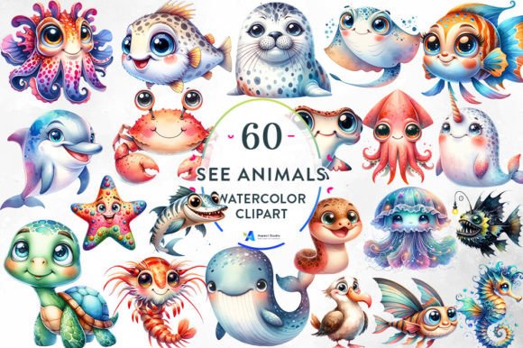 Download 60+ Pastel Sea Animal Watercolor Clipart - Art Collection