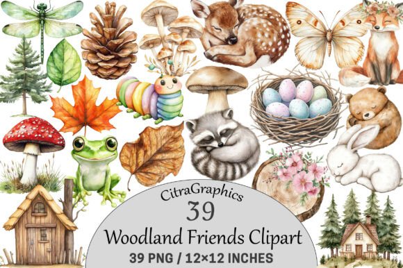 Download Watercolor Woodland Friends Clipart. - Art Collection