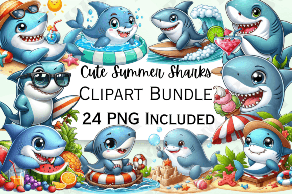 Download Cute Cartoon Summer Shark Clipart - Art Collection