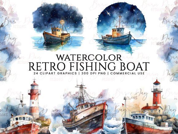 Download Watercolor Retro Fishing Boat Clipart - Art Collection