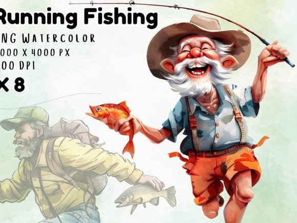 Download Watercolor Funny Fishing Clipart - Art Collection