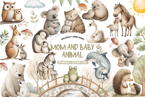 Download Mom and Baby Animal Clipart Bundle - Art Collection