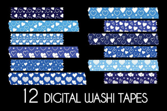 Download Blue Hearts Washi Tapes Patterns - Art Collection