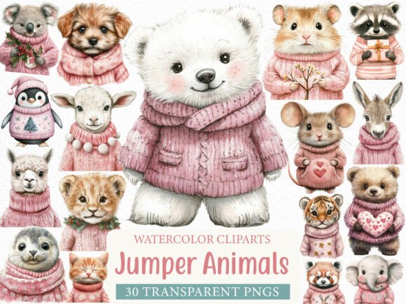 Download Pink Jumper Animals Christmas Clipart - Art Collection
